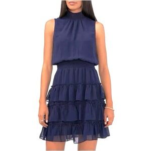 NEW w/TAGS 1. STATE Mock Neck Sleeveless Cobalt Blue Ruffle Tiered Dress XXL
